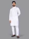FANCY COTTON CHIKANKARI EMBROIDERY WORK MEN'S KURTA PAYJAMA WHITE