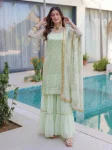 4FANCY GEORGETTE EMBROIDERY SEQUENCE ZARI WORK TOP SHARARA WITH DUPATTA FESTIVE WEAR WHOLESALE PRICE ETHNIC GARMENT (27)