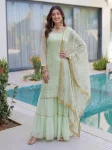 FANCY GEORGETTE EMBROIDERY SEQUENCE ZARI WORK TOP SHARARA WITH DUPATTA PISTA