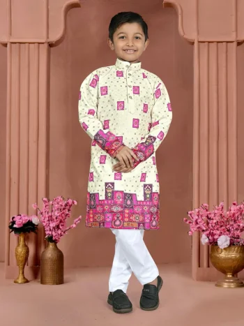 FANCY RAYON CHIKANKARI WORK KID'S KURTA PAYJAMA PINK