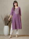 FANCY RAYON EMBROIDERY WORK ONLY KURTI LAVENDER
