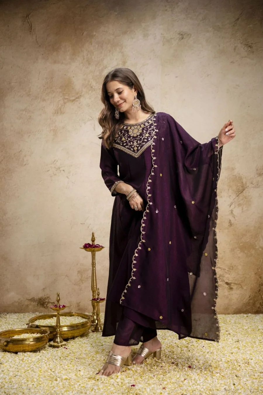 4FANCY VICHITRA SILK SEQUENCE CODING EMBROIDERY WORK TOP BOTTOM WITH DUPATTA FESTIVE WEAR WHOLESALE PRICE ETHNIC GARMENT (26)