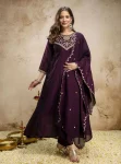 4FANCY VICHITRA SILK SEQUENCE CODING EMBROIDERY WORK TOP BOTTOM WITH DUPATTA FESTIVE WEAR WHOLESALE PRICE ETHNIC GARMENT (28)