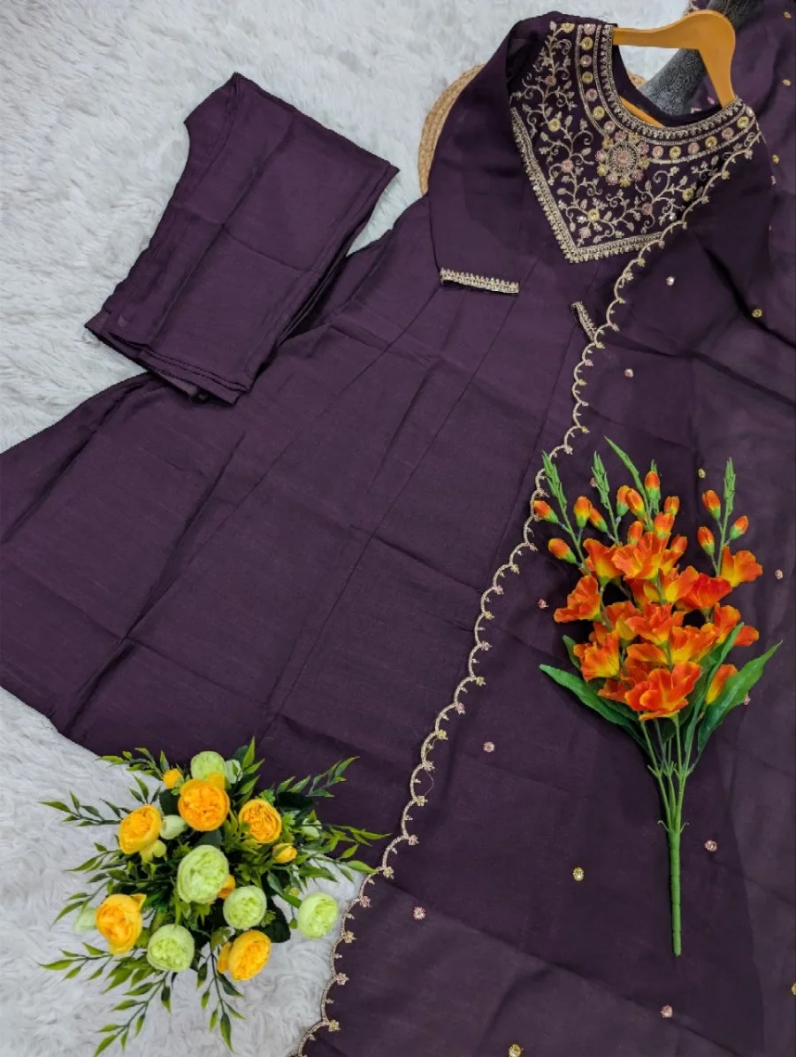 4FANCY VICHITRA SILK SEQUENCE CODING EMBROIDERY WORK TOP BOTTOM WITH DUPATTA FESTIVE WEAR WHOLESALE PRICE ETHNIC GARMENT (29)
