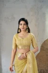 4MODERN LINENE COTTON SILK GOLD ZARI AND SELF DESIGN WORK SAREE WITH UNSTITCHED BLOUSE FESTIVE WEAR WHOLESALE PRICE ETHNIC GARMENT (4)