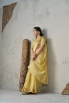 4MODERN LINENE COTTON SILK GOLD ZARI AND SELF DESIGN WORK SAREE WITH UNSTITCHED BLOUSE FESTIVE WEAR WHOLESALE PRICE ETHNIC GARMENT (4)