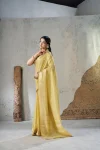 4MODERN LINENE COTTON SILK GOLD ZARI AND SELF DESIGN WORK SAREE WITH UNSTITCHED BLOUSE FESTIVE WEAR WHOLESALE PRICE ETHNIC GARMENT (4)