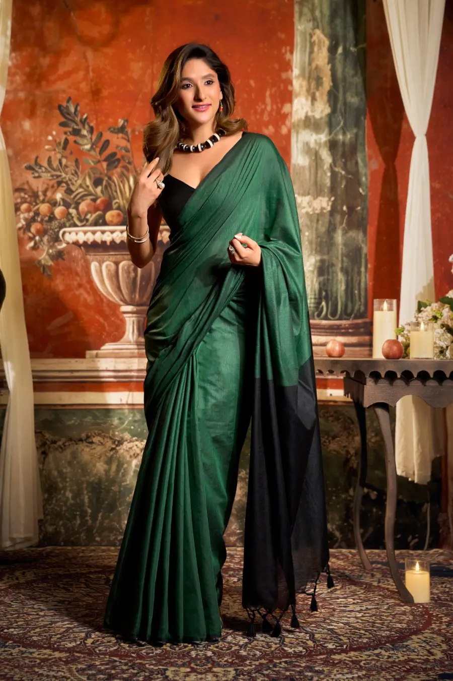 4MODERN MUL COTTON CONTRAST PALLU & FANCY TASSELS WORK SAREE WITH UNSTITCHED BLOUSE FESTIVE WEAR WHOLESALE PRICE ETHNIC GARMENT (13)