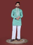 MODERN SILK EMBROIDERY WORK MEN'S KURTA PAYJAMA RAMA