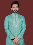 4MODERN SILK EMBROIDERY WORK MEN’S KURTA PAYJAMA WEDDING WEAR WHOLESALE PRICE ETHNIC GARMENT (13)