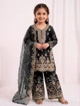 NEW ARRIVAL GMY SILK EMBROIDERY SEQUENCE WORK KID'S TOP PALAZZO WITH DUPATTA BLACK