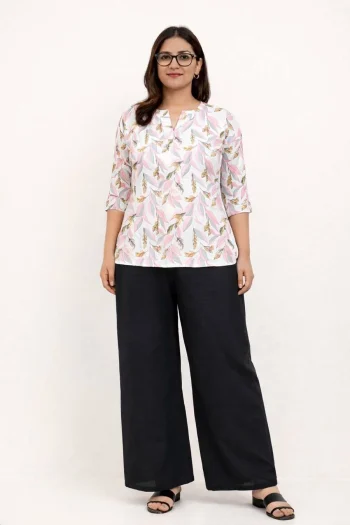 NEW ARRIVAL RAYON DIGITAL PRINT WORK TOP PALAZZO SET WHITE