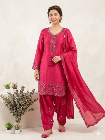 RICH LOOK CHINON SEQUENCE EMBROIDERY WORK TOP PATIYALA WITH DUPATTA RANI