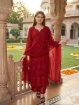 RICH LOOK GEORGETTE MULTI WORK TOP BOTTOM WITH DUPATTA SET RED