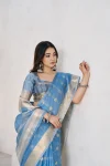 4RICH LOOK LINEN COTTON SILK GOLD ZARI AND SELF DESIGN WORK SAREE WITH UNSTITCHED BLOUSE FESTIVE WEAR WHOLESALE PRICE ETHNIC GARMENT (27)