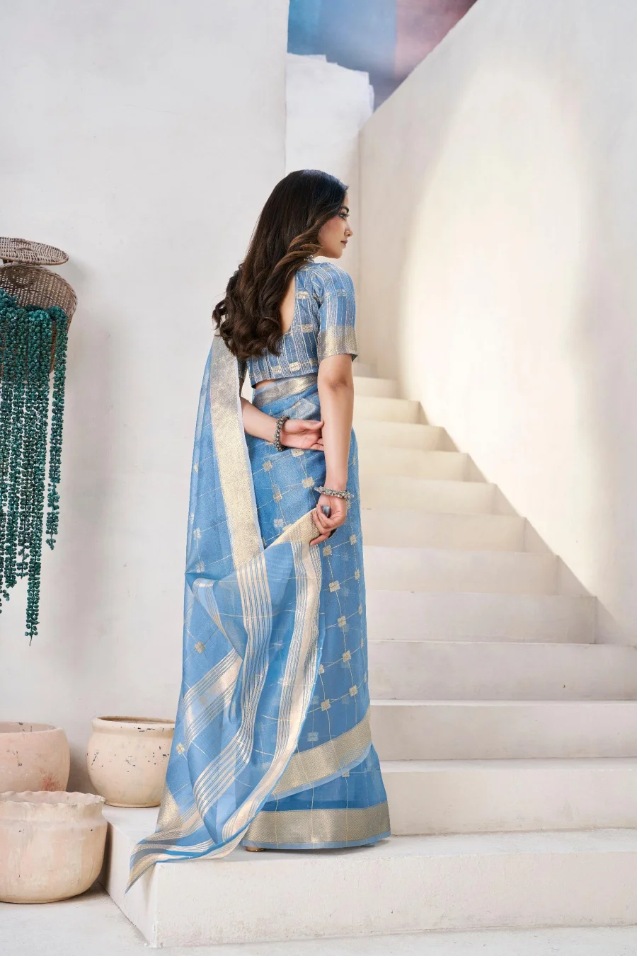 4RICH LOOK LINEN COTTON SILK GOLD ZARI AND SELF DESIGN WORK SAREE WITH UNSTITCHED BLOUSE FESTIVE WEAR WHOLESALE PRICE ETHNIC GARMENT (26)
