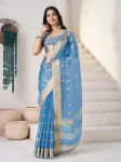 4RICH LOOK LINEN COTTON SILK GOLD ZARI AND SELF DESIGN WORK SAREE WITH UNSTITCHED BLOUSE FESTIVE WEAR WHOLESALE PRICE ETHNIC GARMENT (27)
