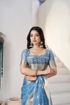 4RICH LOOK LINEN COTTON SILK GOLD ZARI AND SELF DESIGN WORK SAREE WITH UNSTITCHED BLOUSE FESTIVE WEAR WHOLESALE PRICE ETHNIC GARMENT (27)