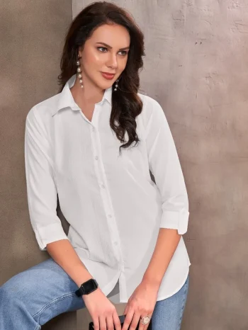 RICH LOOK RINKAL COTTON PLAIN SHIRT  WHITE