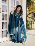 TRENDING FENDY SILK EMBROIDERY SEQUENCE WORK GOWN PALAZZO WITH DUPATTA TEAL