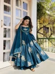 4TRENDING FENDY SILK EMBROIDERY SEQUENCE WORK GOWN PALAZZO WITH DUPATTA WEDDING WEAR WHOLESALE PRICE ETHNIC GARMENT (34)