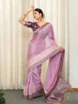 CLASSIC LICHI SILK JACQUARD WORK SAREE WITH UNSTITCHED BLOUSE LAVENDER