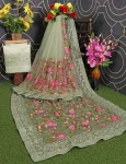 5DESIGNER SOFT NET CHIKANKARI EMBROIDERY WORK SAREE WITH UNSTITCHED BLOUSE PARTY WEAR WHOLESALE PRICE ETHNIC GARMENT (9)
