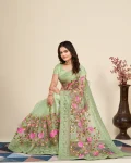 5DESIGNER SOFT NET CHIKANKARI EMBROIDERY WORK SAREE WITH UNSTITCHED BLOUSE PARTY WEAR WHOLESALE PRICE ETHNIC GARMENT (9)