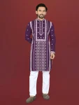 DESIGNER SOFT SILK EMBROIDERY WORK AND SILVER SEQUENCE WORK MEN'S KURTA PAYJAMA PURPLE