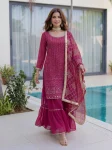 5FANCY GEORGETTE EMBROIDERY SEQUENCE ZARI WORK TOP SHARARA WITH DUPATTA FESTIVE WEAR WHOLESALE PRICE ETHNIC GARMENT (49)