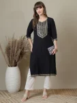 FANCY RAYON EMBROIDERY WORK ONLY KURTI BLACK