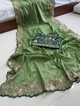 5MODERN GEORGETTE SEQUENCE WORK CUT WORK BORDER SAREE WITH UNSTITCHED BLOUSE WEDDING WEAR WHOLESALE PRICE ETHNIC GARMENT (7)