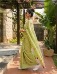 5MODERN LINEN COTTON DIGITAL PRINT WITH TASSELS WORK SAREE WITH UNSTITCHED BLOUSE FESTIVE WEAR WHOLESALE PRICE ETHNIC GARMENT (2)