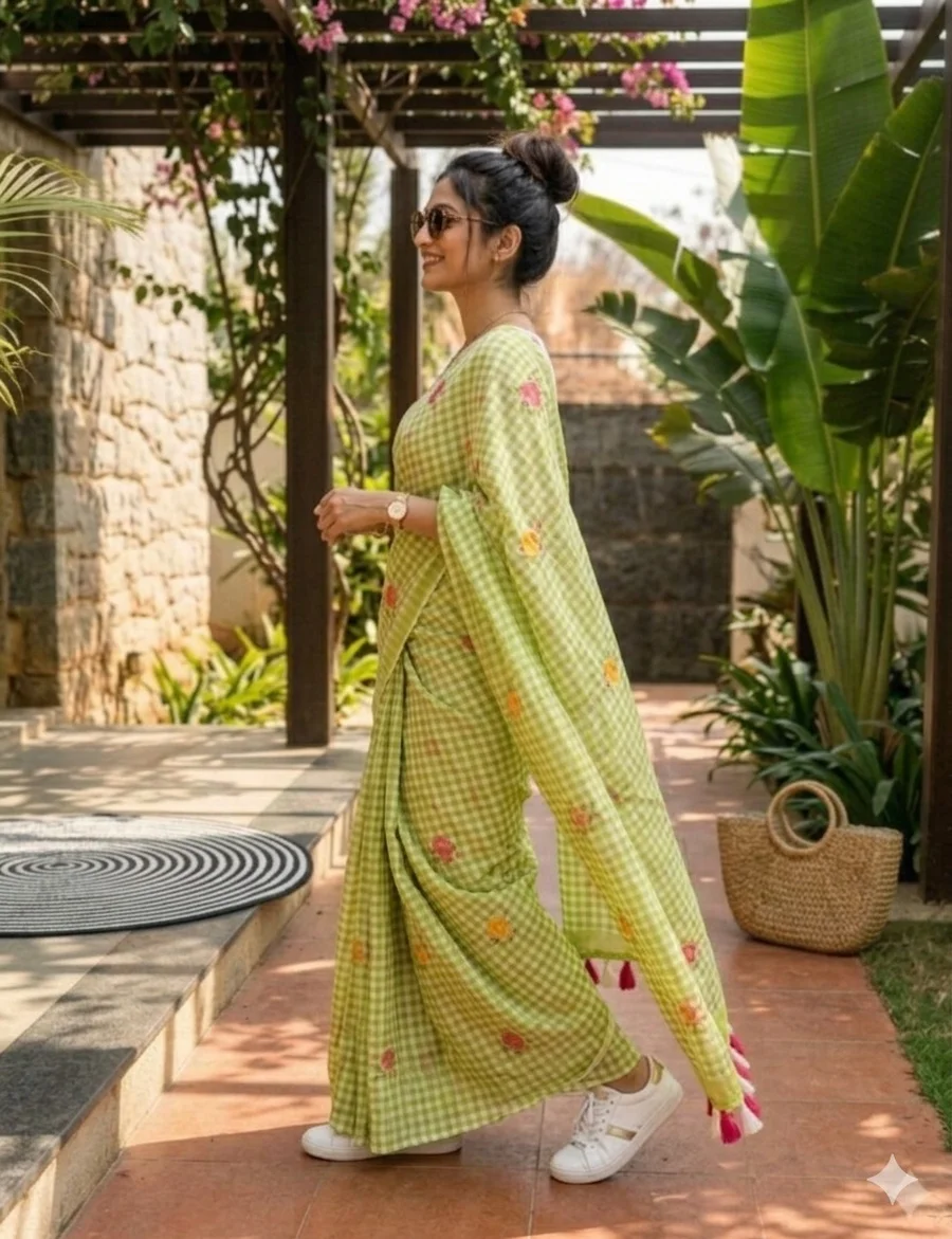 5MODERN LINEN COTTON DIGITAL PRINT WITH TASSELS WORK SAREE WITH UNSTITCHED BLOUSE FESTIVE WEAR WHOLESALE PRICE ETHNIC GARMENT (3)