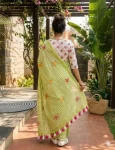 5MODERN LINEN COTTON DIGITAL PRINT WITH TASSELS WORK SAREE WITH UNSTITCHED BLOUSE FESTIVE WEAR WHOLESALE PRICE ETHNIC GARMENT (2)