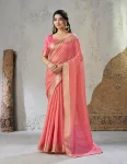 MODERN LINENE COTTON SILK GOLD ZARI AND SELF DESIGN WORK SAREE WITH UNSTITCHED BLOUSE PINK