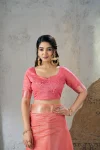 5MODERN LINENE COTTON SILK GOLD ZARI AND SELF DESIGN WORK SAREE WITH UNSTITCHED BLOUSE FESTIVE WEAR WHOLESALE PRICE ETHNIC GARMENT (23)