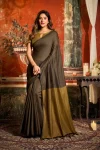 MODERN MUL COTTON CONTRAST PALLU & FANCY TASSELS WORK SAREE WITH UNSTITCHED BLOUSE BROWN