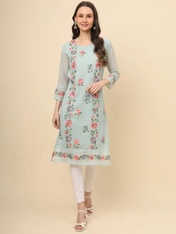 RICH LOOK GEORGETTE LUCKNOWI CHIKANKARI WORK ONLY KURTI SKY