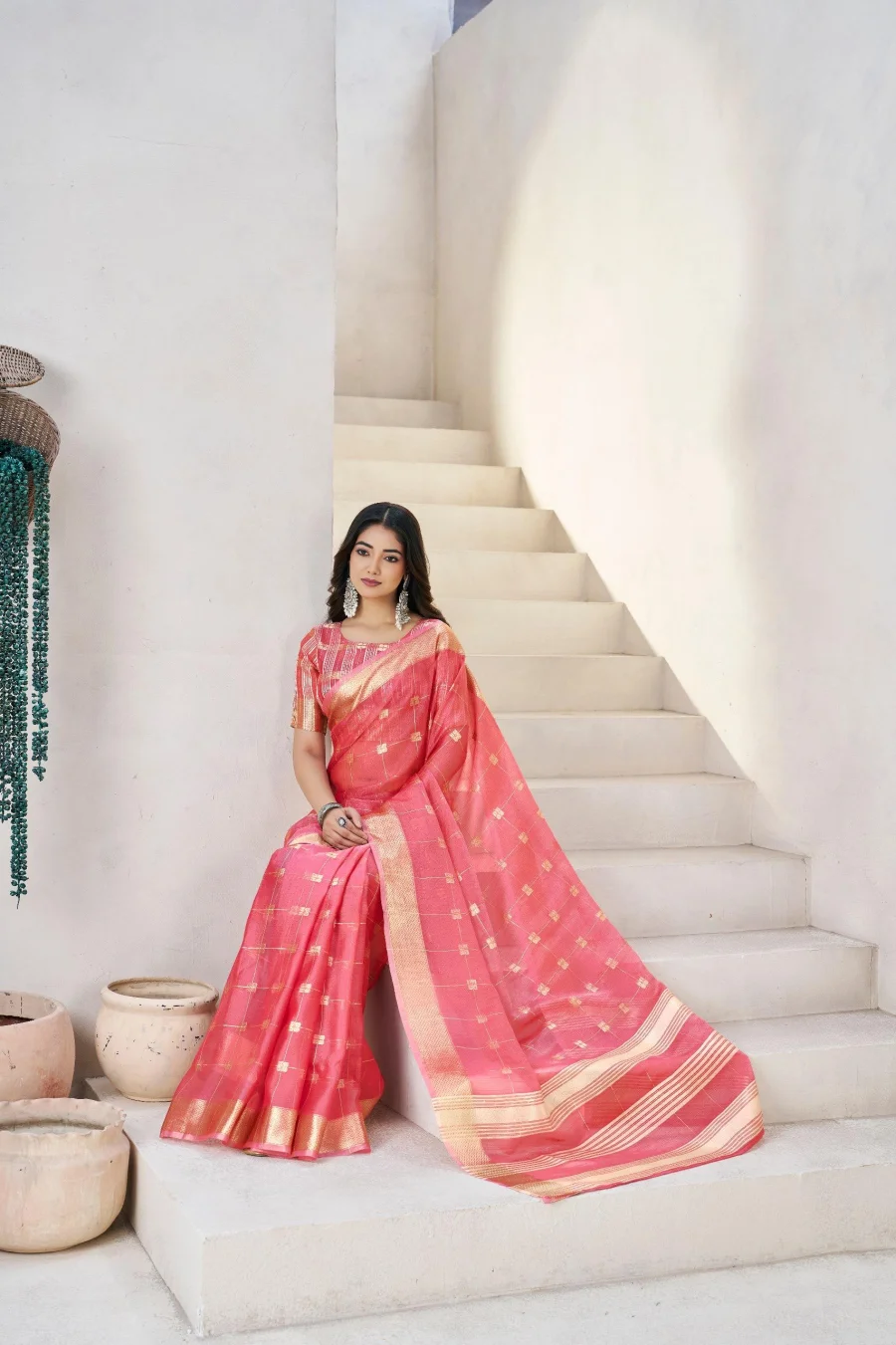 5RICH LOOK LINEN COTTON SILK GOLD ZARI AND SELF DESIGN WORK SAREE WITH UNSTITCHED BLOUSE FESTIVE WEAR WHOLESALE PRICE ETHNIC GARMENT (5)