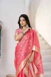 5RICH LOOK LINEN COTTON SILK GOLD ZARI AND SELF DESIGN WORK SAREE WITH UNSTITCHED BLOUSE FESTIVE WEAR WHOLESALE PRICE ETHNIC GARMENT (4)