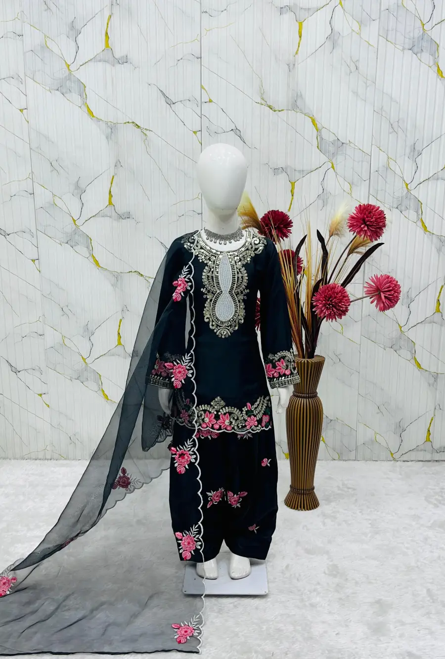 5RICH LOOK NATURAL CREPE EMBROIDERY SEQUENCE WORK KID'S TOP PATIYALA WITH DUPATTA FESTIVE WEAR WHOLESALE PRICE ETHNIC GARMENT (10)
