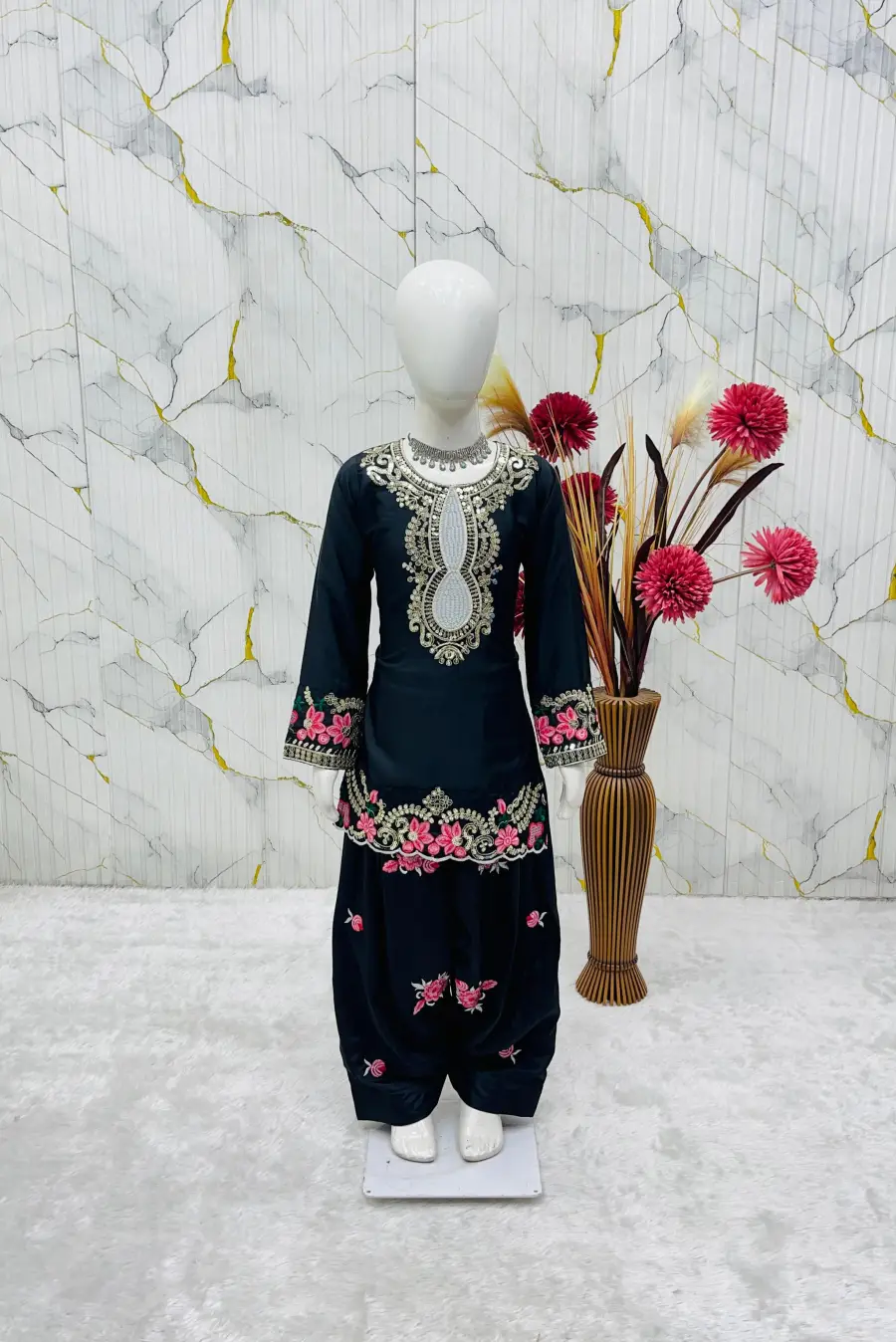 5RICH LOOK NATURAL CREPE EMBROIDERY SEQUENCE WORK KID'S TOP PATIYALA WITH DUPATTA FESTIVE WEAR WHOLESALE PRICE ETHNIC GARMENT (11)
