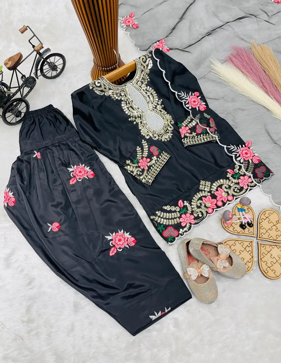 5RICH LOOK NATURAL CREPE EMBROIDERY SEQUENCE WORK KID'S TOP PATIYALA WITH DUPATTA FESTIVE WEAR WHOLESALE PRICE ETHNIC GARMENT (13)