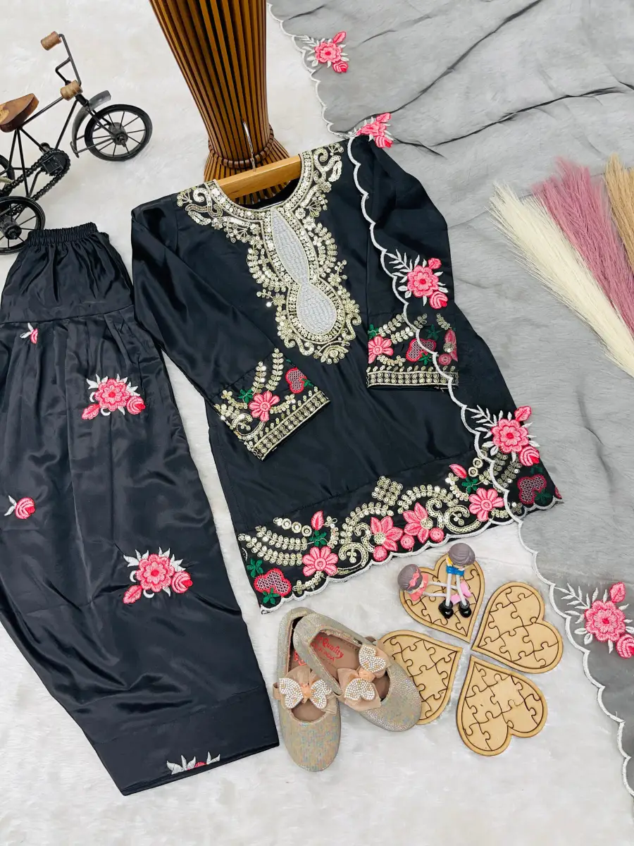 5RICH LOOK NATURAL CREPE EMBROIDERY SEQUENCE WORK KID'S TOP PATIYALA WITH DUPATTA FESTIVE WEAR WHOLESALE PRICE ETHNIC GARMENT (15)