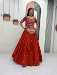 5RICH LOOK VICHITRA SILK EMBROIDERY THREAD & SEQUENCE WORK LEHENGA CHOLI WITH DUPATTA WEDDING WEAR WHOLESALE PRICE ETHNIC GARMENT (31)