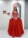 5RICH LOOK VICHITRA SILK EMBROIDERY THREAD & SEQUENCE WORK LEHENGA CHOLI WITH DUPATTA WEDDING WEAR WHOLESALE PRICE ETHNIC GARMENT (31)