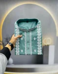 6DESIGNER SOFT SILK EMBROIDERY WORK AND SILVER SEQUENCE WORK MEN’S KURTA PAYJAMA FESTIVE WEAR WHOLESALE PRICE ETHNIC GARMENT (5)