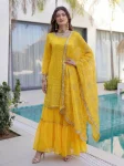 6FANCY GEORGETTE EMBROIDERY SEQUENCE ZARI WORK TOP SHARARA WITH DUPATTA FESTIVE WEAR WHOLESALE PRICE ETHNIC GARMENT (48)