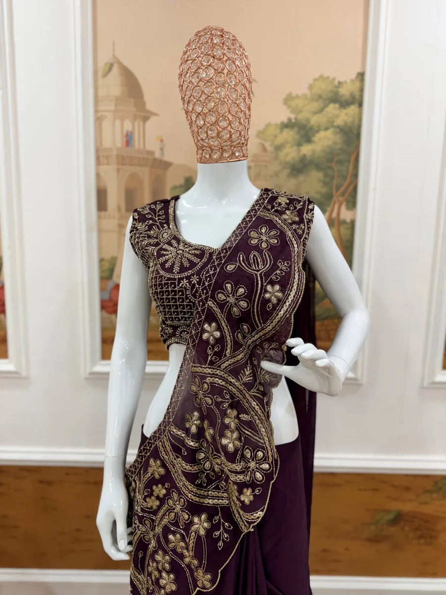 6TRENDING RANGOLI SILK EMBROIDERY THREAD & SEMI BEADS WORK READY TO WEAR SAREE WITH STITCHED BLOUSE PARTY WEAR WHOLESALE PRICE ETHNIC GARMENT (12)